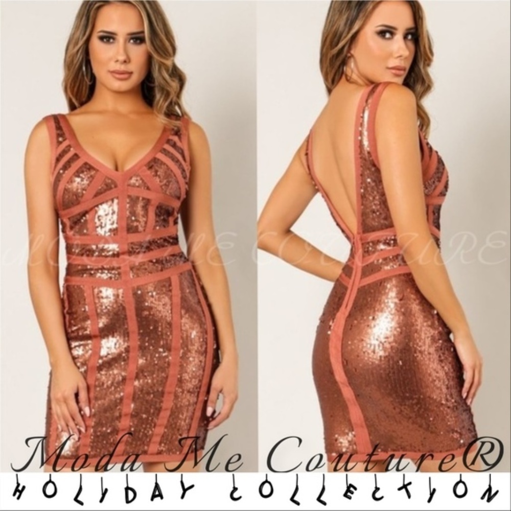 GLAM DOLLZ Rust Sequin Mini Dress - Picture 4 of 4